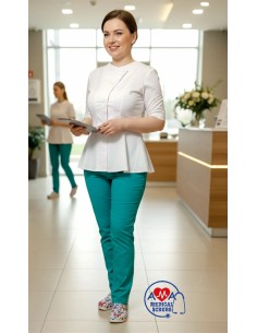 Costum medical de dama Tulip-Flex alb Verde, elegant 2