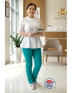 Costum medical de dama Tulip-Flex alb Verde, elegant