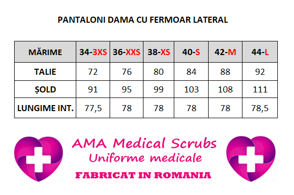 Pantaloni medicali fermoar talie