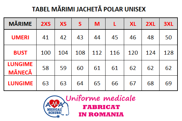 Tabel marimi Jacheta POLAR unisex