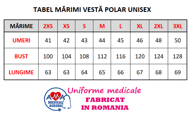Tabel marimi Vesta POLAR unisex